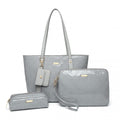Miss Lulu 4 Pieces Glossy Leather Tote Bag Set - Grey