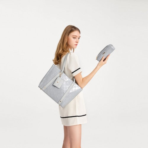 Miss Lulu 4 Pieces Glossy Leather Tote Bag Set - Grey