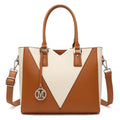 Miss Lulu Leather Look V - Shape Shoulder Handbag - Brown And Beige