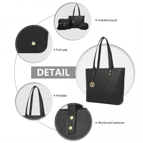 Miss Lulu Elegant 3 - Piece Leather Look Tote Bag Set - Versatile & Chic for Every Occasion - Black