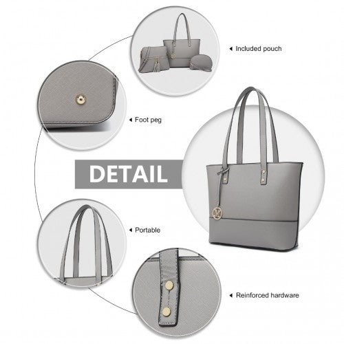 Miss Lulu Elegant 3 - Piece Leather Look Tote Bag Set - Versatile & Chic for Every Occasion - Grey