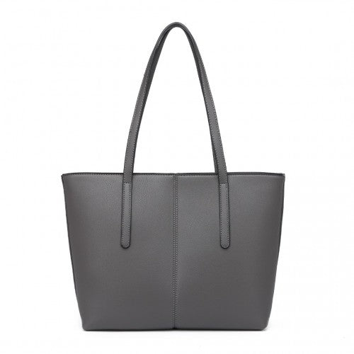Miss Lulu Leather Look Simple Casual Tote Bag - Grey