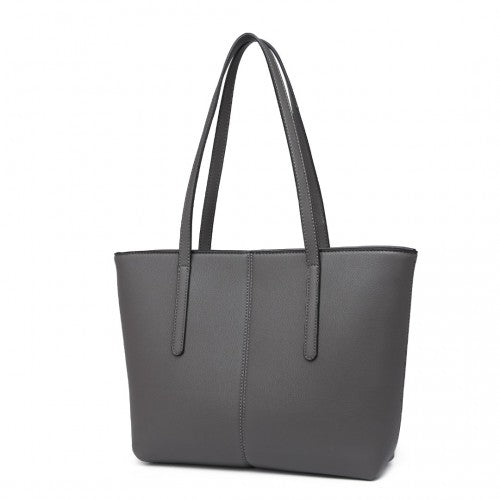 Miss Lulu Leather Look Simple Casual Tote Bag - Grey
