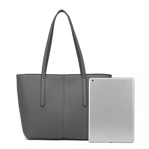 Miss Lulu Leather Look Simple Casual Tote Bag - Grey