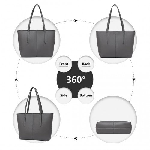 Miss Lulu Leather Look Simple Casual Tote Bag - Grey
