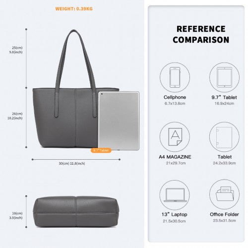 Miss Lulu Leather Look Simple Casual Tote Bag - Grey