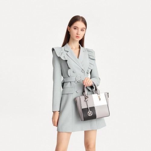 Miss Lulu Muti - Colour Combination Handbag Tote Bag - Grey