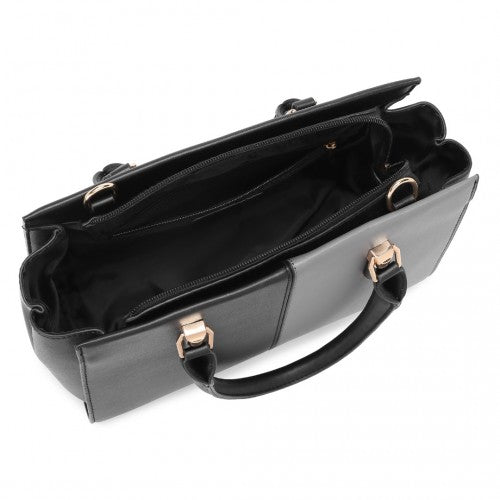 Miss Lulu Vintage Two - colour Patchwork Handbag Tote Bag - Black