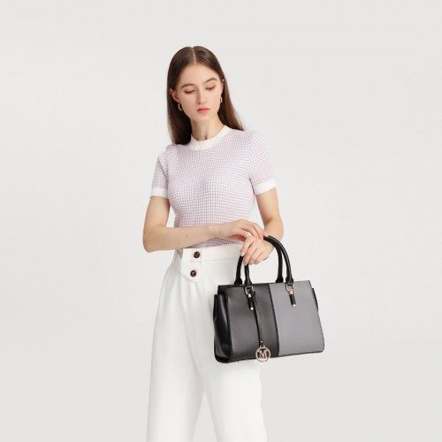 Miss Lulu Vintage Two - colour Patchwork Handbag Tote Bag - Black