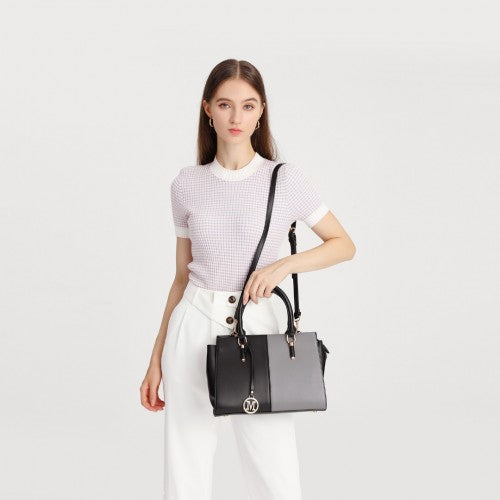 Miss Lulu Vintage Two - colour Patchwork Handbag Tote Bag - Black
