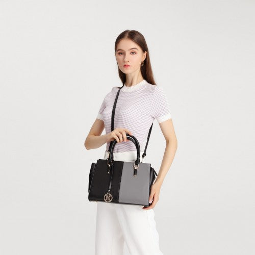 Miss Lulu Vintage Two - colour Patchwork Handbag Tote Bag - Black