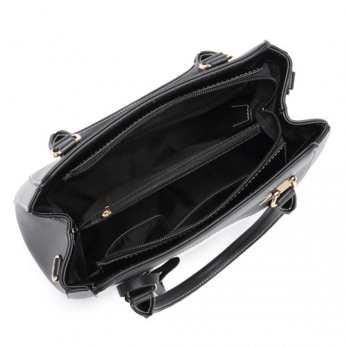 Miss Lulu Pretty Colour Combination Leather Handbag Tote Bag - Black