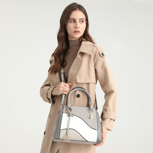 Miss Lulu Pretty Colour Combination Leather Handbag Tote Bag - Pink