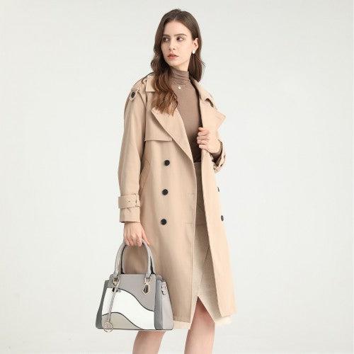 Miss Lulu Pretty Colour Combination Leather Handbag Tote Bag - Grey
