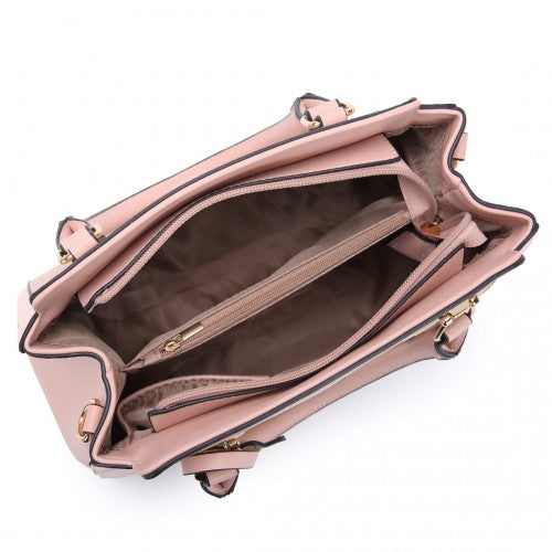 Miss Lulu Pretty Colour Combination Leather Handbag Tote Bag - Pink