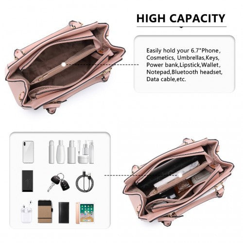 Miss Lulu Pretty Colour Combination Leather Handbag Tote Bag - Pink