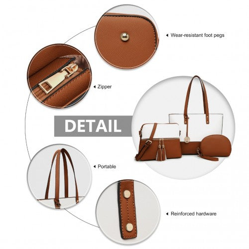 Miss Lulu Elegant 3 - Piece Leather Look Tote Bag Set - Versatile & Chic for Every Occasion - Beige And Brown