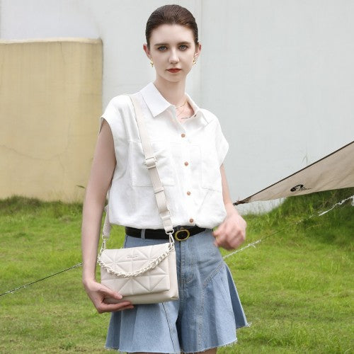 Miss Lulu Chic Quilted Shoulder Bag With Chain Strap - Beige
