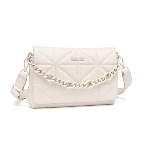 Miss Lulu Chic Quilted Shoulder Bag With Chain Strap - Beige