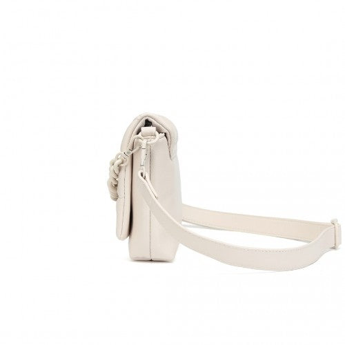 Miss Lulu Chic Quilted Shoulder Bag With Chain Strap - Beige
