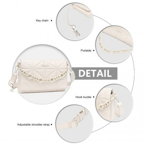 Miss Lulu Chic Quilted Shoulder Bag With Chain Strap - Beige