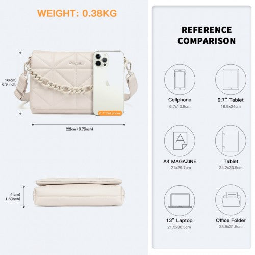 Miss Lulu Chic Quilted Shoulder Bag With Chain Strap - Beige