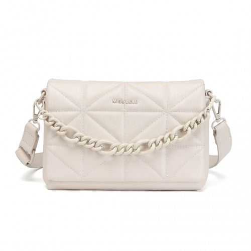 Miss Lulu Chic Quilted Shoulder Bag With Chain Strap - Beige