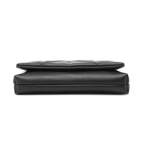 Miss Lulu Chic Quilted Shoulder Bag With Chain Strap - Black