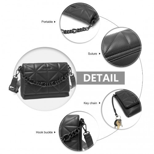 Miss Lulu Chic Quilted Shoulder Bag With Chain Strap - Black