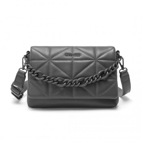 Miss Lulu Chic Quilted Shoulder Bag With Chain Strap - Grey