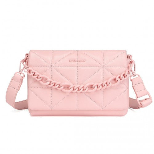 Miss Lulu Chic Quilted Shoulder Bag With Chain Strap - Pink
