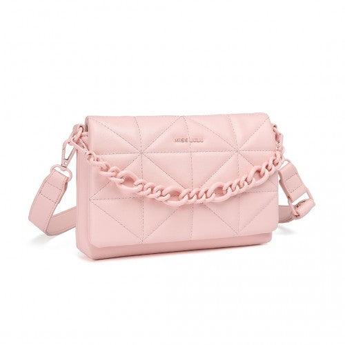 Miss Lulu Chic Quilted Shoulder Bag With Chain Strap - Pink