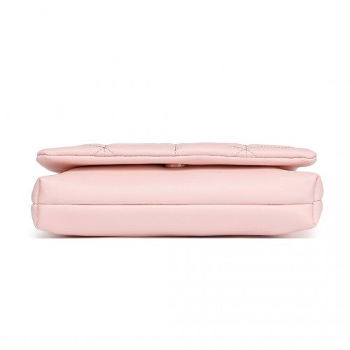 Miss Lulu Chic Quilted Shoulder Bag With Chain Strap - Pink