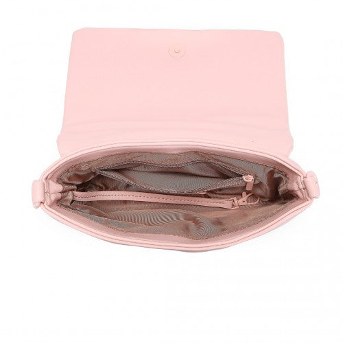 Miss Lulu Chic Quilted Shoulder Bag With Chain Strap - Pink