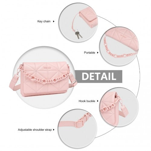 Miss Lulu Chic Quilted Shoulder Bag With Chain Strap - Pink