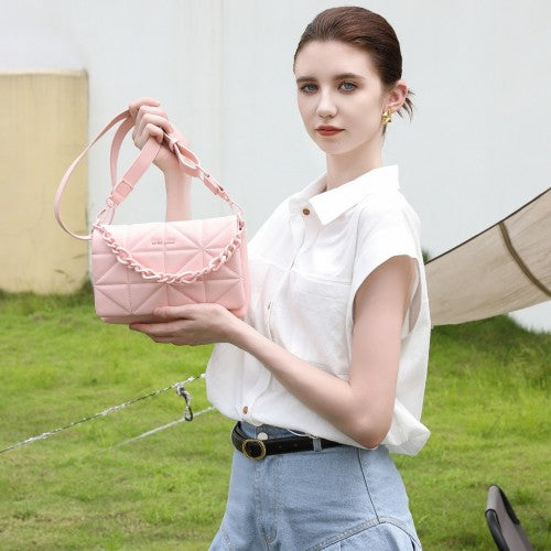 Miss Lulu Chic Quilted Shoulder Bag With Chain Strap - Pink