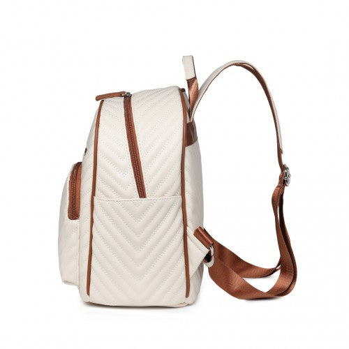 Miss Lulu Water - resistant Chic PU Leather Backpack - Beige And Brown