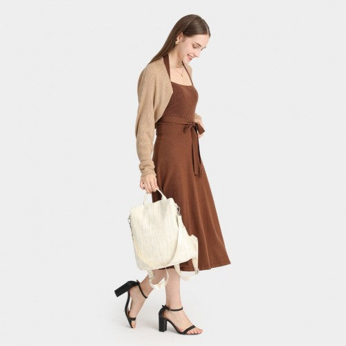 Miss Lulu Versatile Anti - Theft PU Leather Convertible Bag And Backpack - Beige