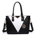 Miss Lulu Leather Look V - Shape Multicolour Tote Bag - Black