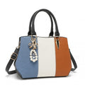 Miss Lulu Leather Look Colour Block Bow Pendant Handbag - Blue And Brown