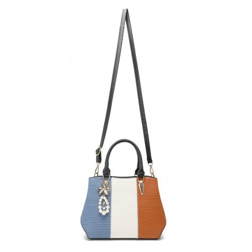 Miss Lulu Leather Look Colour Block Bow Pendant Handbag - Blue And Brown