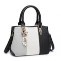 Miss Lulu Leather Look Colour Block Bow Pendant Handbag - Black