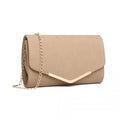 Miss Lulu Leather Look Envelope Clutch Bag - Beige