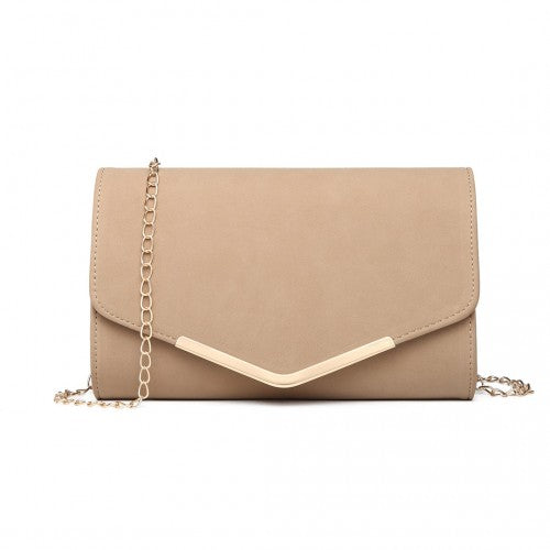 Miss Lulu Leather Look Envelope Clutch Bag - Beige