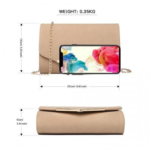 Miss Lulu Leather Look Envelope Clutch Bag - Beige