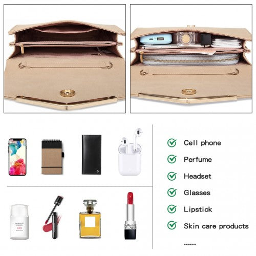 Miss Lulu Leather Look Envelope Clutch Bag - Beige