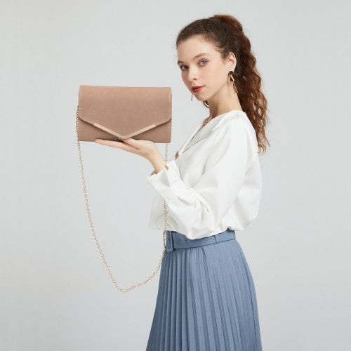 Miss Lulu Leather Look Envelope Clutch Bag - Beige