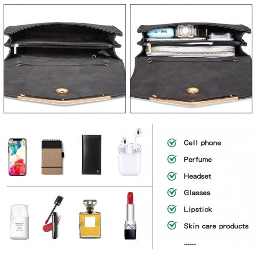 Miss Lulu Leather Look Envelope Clutch Bag - Black
