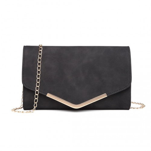 Miss Lulu Leather Look Envelope Clutch Bag - Black