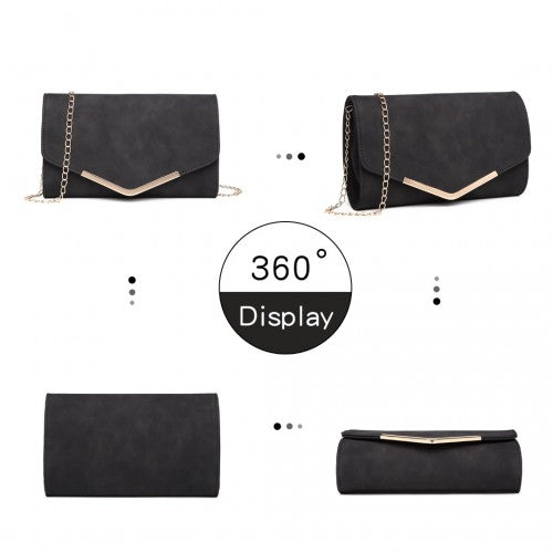 Miss Lulu Leather Look Envelope Clutch Bag - Black